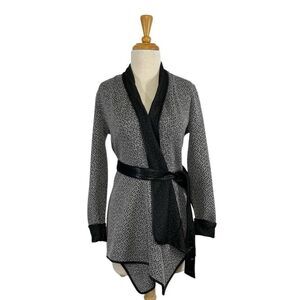 Dusak Design M Gray Black Open Knit Cardigan Art To Wear Lagenlook Hearts